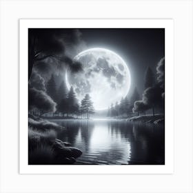 Full Moon Over The Lake Art Print