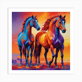 Two Horses At Sunset Art Print