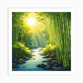 A Stream In A Bamboo Forest At Sun Rise Square Composition 56 Art Print