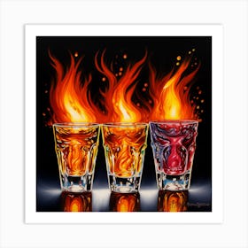 Three Shot Glasses On Fire Art Print