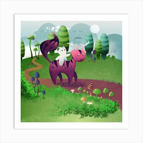 Fantasy Creature And Its Riding Friend Art Print
