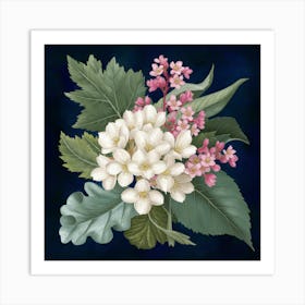 White Flowers On A Blue Background Art Print