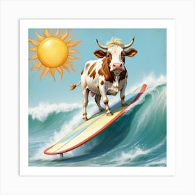 Cow On Surfboard 2 Art Print