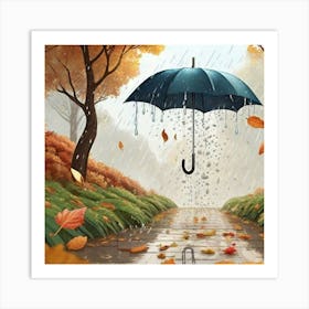 An Umbrella Falling To The Ground Rain Falling 4 Art Print