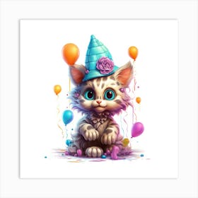 Birthday Kitten Art Print