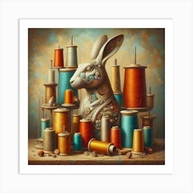 Rabbit With Spools Of Thread Art Print