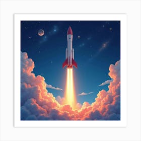 Rocket With A Watercolor Stunning Celestial Backdrop 1 Art Print