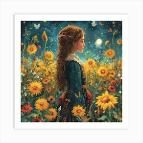 Girl In A Sunflower Field Art Print