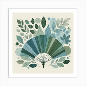 Scandinavian style, Fan of green-blue transparent leaves 6 Art Print