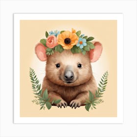 Floral Baby Wombat Nursery Illustration (18) Art Print