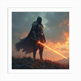 A Warrior With A Glowing Sword Standing On A Battlefield 1 Art Print