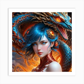 Chinese Girl With Dragon kth Art Print