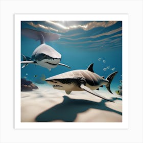 Sharks Swimming In The Ocean Art Print