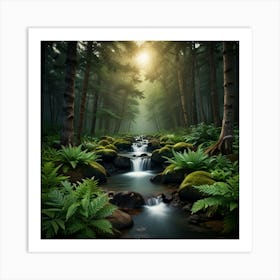 Waterfall In The Forest Art Print