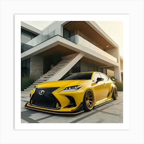 Yellow Toyota Lexus With Full Body Kit In Front Of Modern House Art Print