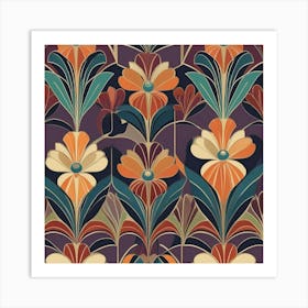 Deco Floral Pattern Vector Art Print