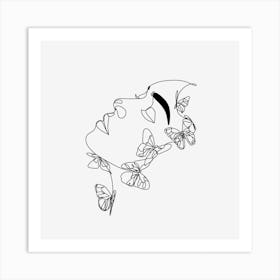 Butterfly Surreal Woman Face line art Art Print