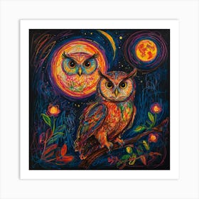 Owls At Night Art Print