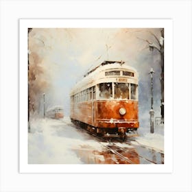 Tram In The Snow Art Print