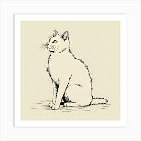 White Cat Sitting Art Print