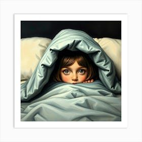 Girl Under A Blanket - Diverse Art Illustration 68 Art Print