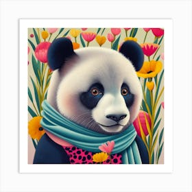 Panda Bear In Flowers Art Print