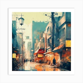 Rainy Day In Tokyo Watercolor Painting Art Print