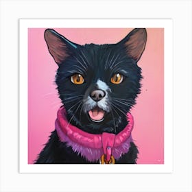 Black Cat With Pink Collar 1 Art Print