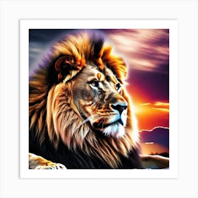 Lion In The Sunset Art Print