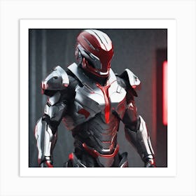 A Futuristic Warrior Stands Tall, His Gleaming Suit And Shining Silver Visor Commanding Attention 2 Art Print