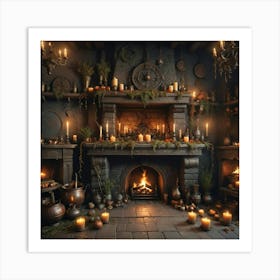 Fireplace With Candles Art Print