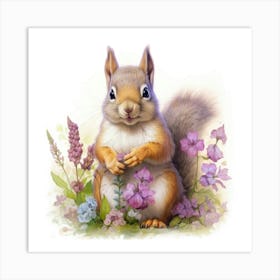 Squirrel With Flowers 2 Poster