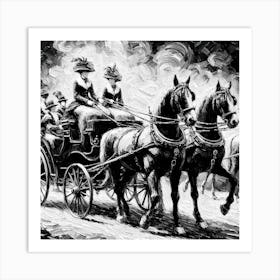 Black and white Horse Drawn Carriage Art Print