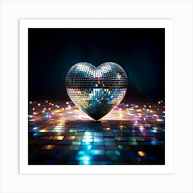 Heart Shaped Disco Ball Reflecting Vibrant Hues Suspended Mid Air Bathed In Soft Backlight Refle Art Print