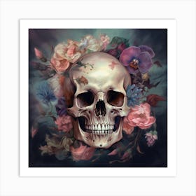 Skull With Flowers 9 Art Print