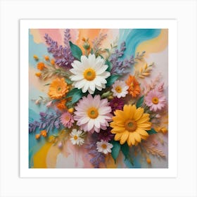 Abstract Flowers On A Colorful Background Art Print