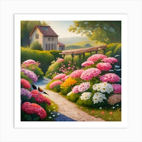 A Small Garden Planted With Roses And Colorful F (1) Art Print