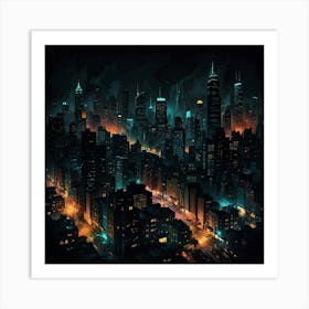 Abstract Depiction Of A City At Night With Bright Ligh Art Print