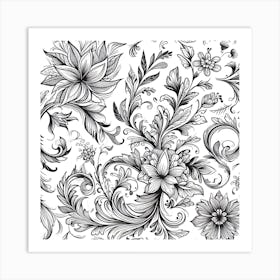 Black And White Floral Pattern 1 Art Print