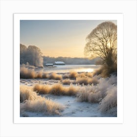 Low Sun across a Frosty Winter Landscape 3 Art Print