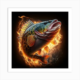 Bass Fish On Fire Art Print