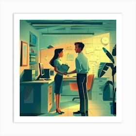 Illustration Of A Couple In An Office Art Print