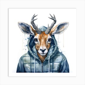 Watercolour Cartoon Antelope In A Hoodie 3 Art Print