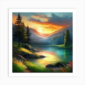 Sunset By The Lake 41 Art Print