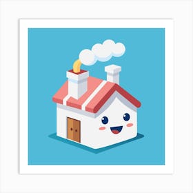 Happy Cartoon House With Smoke Art Print