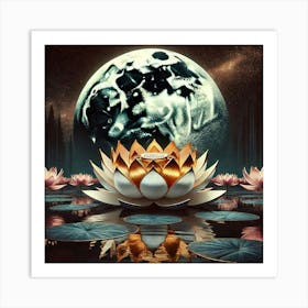 Lotus Flower With Moon 1 Art Print