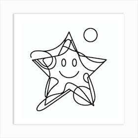 A Star and a Face: A Cheerful and Geometric Line Art Art Print