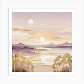 Sunset In The Mountains gold and lilac 1 Art Print