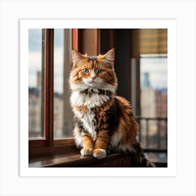 Cat Sitting On Window Sill Art Print