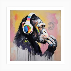 Chimpanzee Listening To Music Art Print